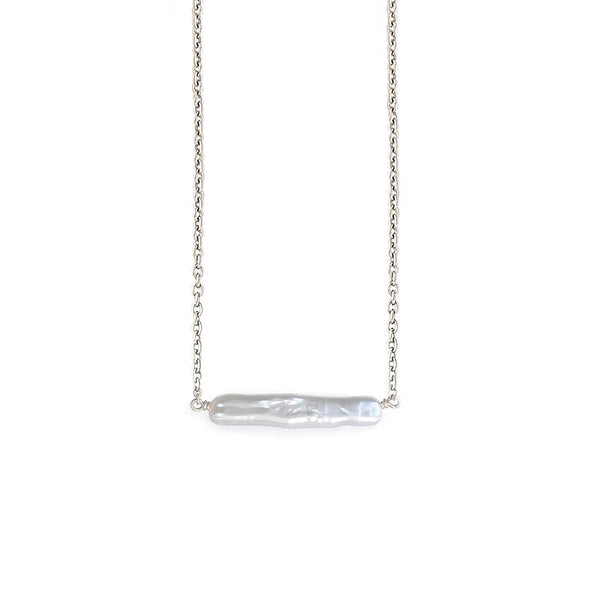 Maris Pearl Bar Necklace in Silver