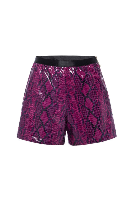 Purple Python Leather Shorts