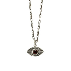 Evil Eye Radial Burst Necklace With Garnet  - Sterling Silver