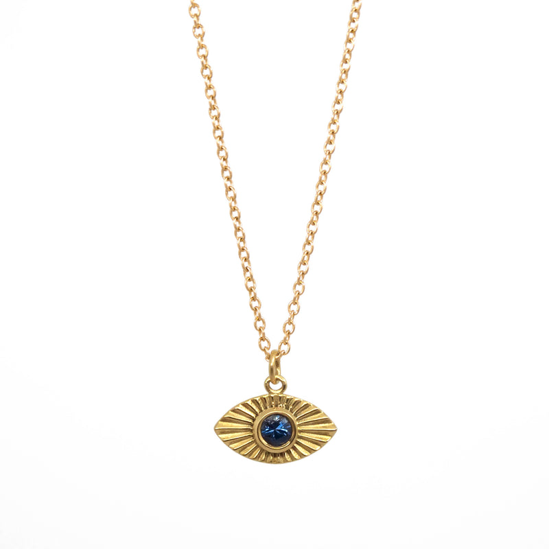 Evil Eye Radial Burst Necklace - 14K Yellow Gold