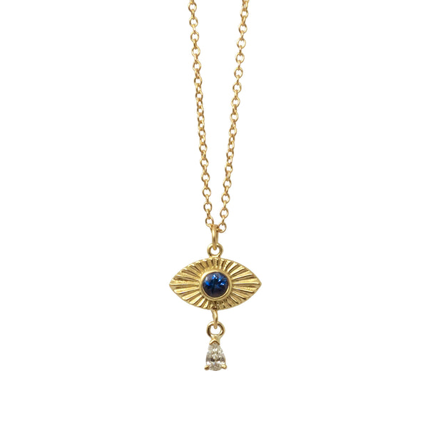 Evil Eye Radial Burst Teardrop Necklace - 14K Yellow Gold