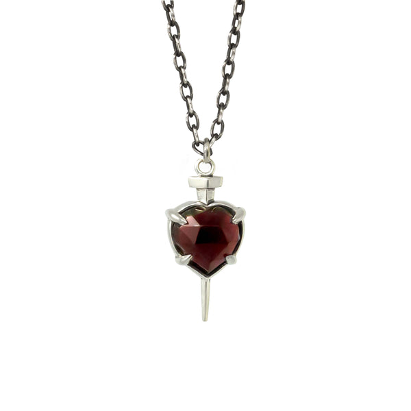 Nail Through the Heart Necklace With Garnet  - Sterling Silver