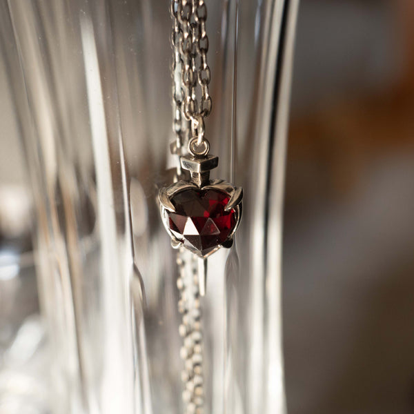 Nail Through the Heart Necklace With Garnet  - Sterling Silver