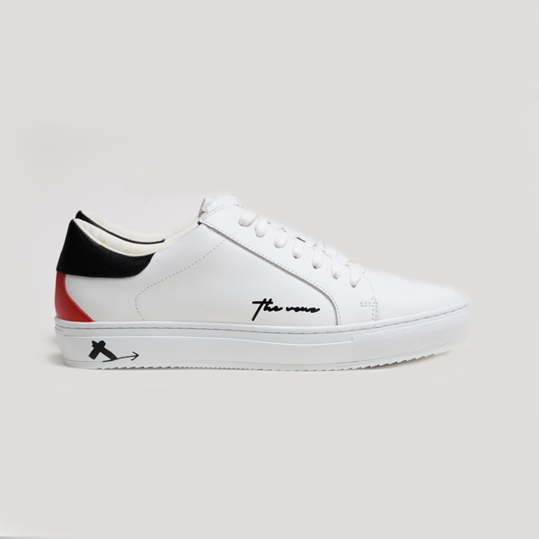 Spanish White Leather Low Top With Black & Red Leather Finishing