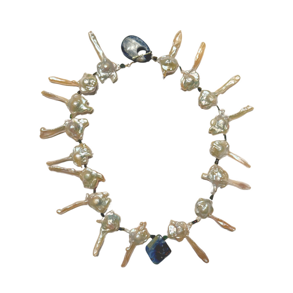 18k Gold, Key Pearl, Kyanite, and Opal Necklace