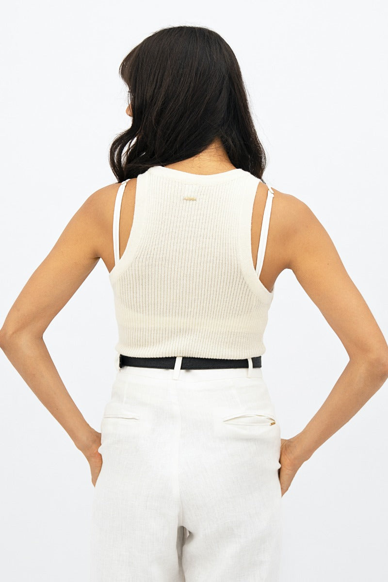 Sao Paulo  - Racer Knitted Top - Porcelain