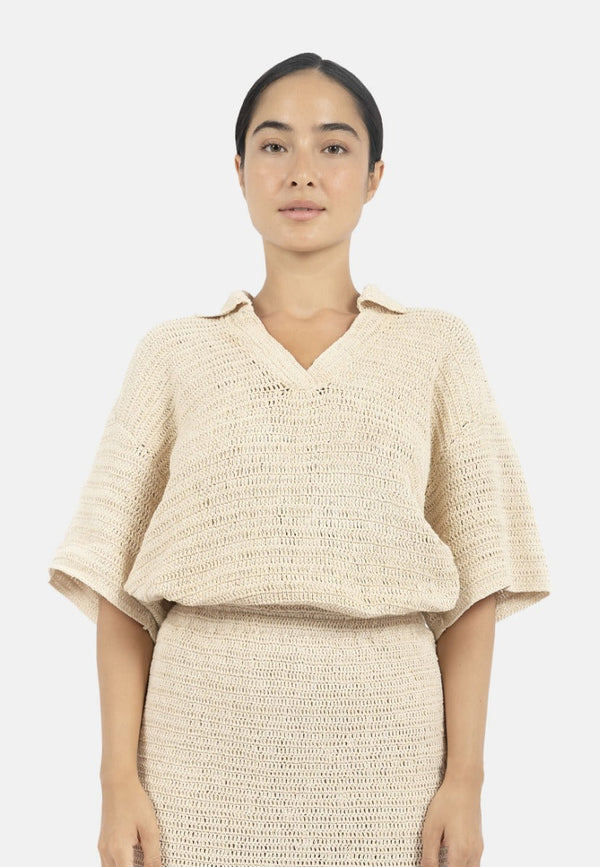 Sedona Crochet Polo Top-Natural