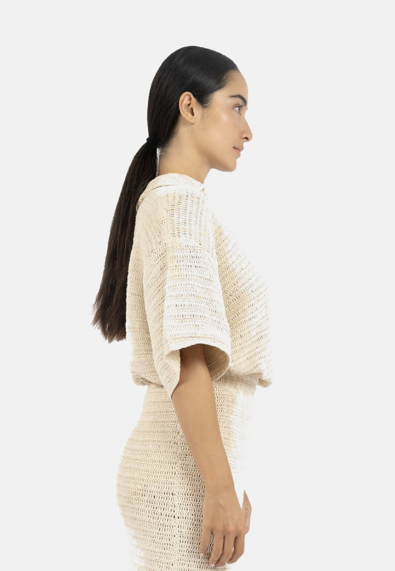 Sedona Crochet Polo Top-Natural