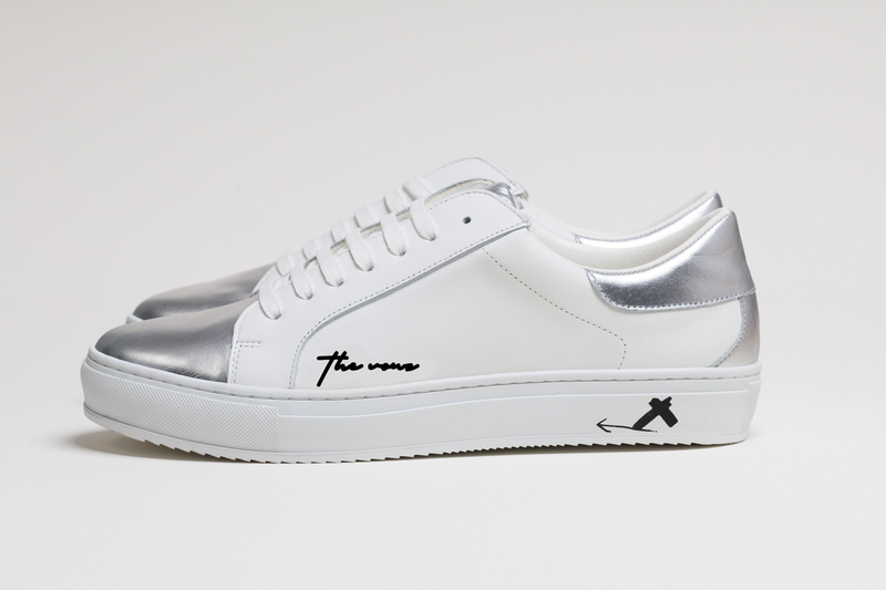 Spanish White Leather Low Top With Metallic Leather Finishing